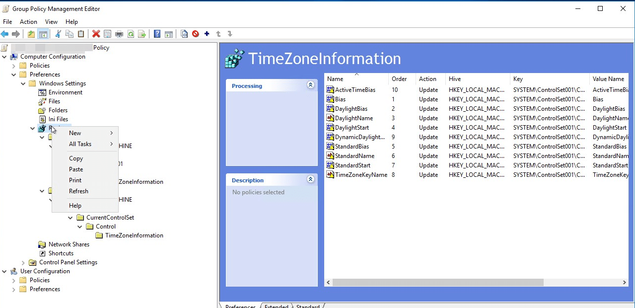 Как установить часовой пояс (time zone) через GPO. Если через реестр часовой пояс не применется.
